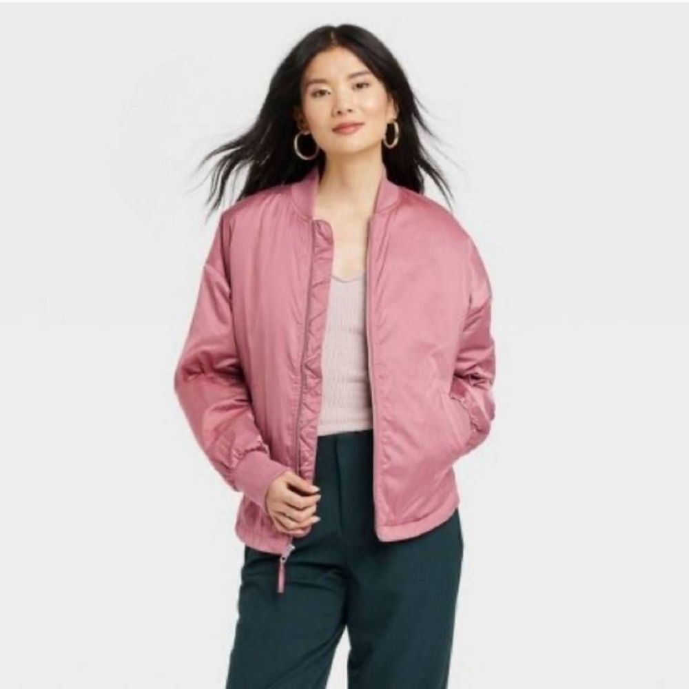 Blush Pink Satin Bomber Jacket New Women's XXL